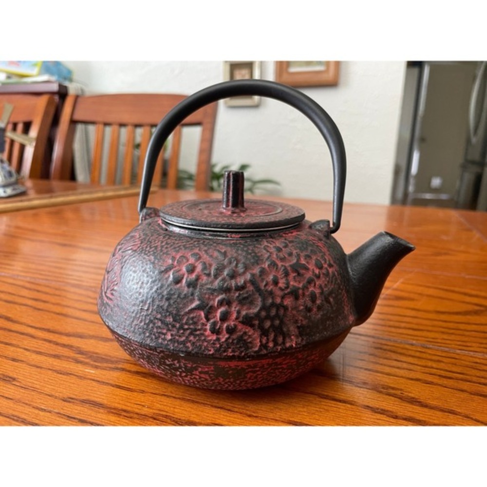 Cast Iron Tea Pot Loose Tea Strainer Japanese Tetsubin Teapot Red Black Bamboo - Picture 2 of 9